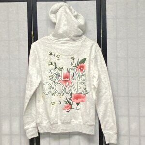 Selena Gomez Pink Floral Zip Up Hoodie Gray Fleece Sweatshirt M NWOT Cozy Warm
